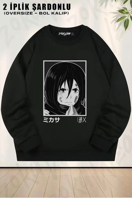 Unisex Attack on Titan Mikasa Ackermann Anime Printed Oversized Crew Neck Sweatshirt