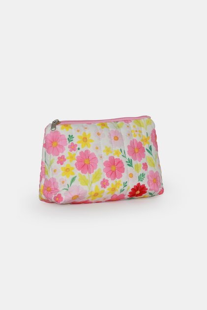 Flower Printed Quilted Triangle Makeup Bag, Line Inside Printed Makeup Bags