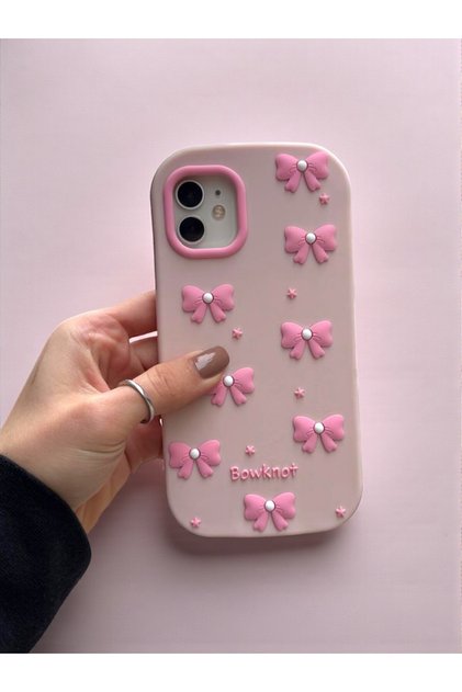 iPhone 11 Compatible Pink Bow Pattern Embossed Soft Silicone Case