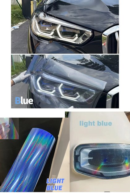 Hologram Light Blue Honeycomb Pattern Headlight Stop Film Headlight Foil Headlight Scratch Scratch Blocker 100Cmx30Cm