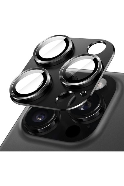 Camera Lens Protector for iPhone 16 Pro/Pro Max | 9 H Tempered Glass with Matte Metal Plate