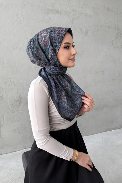 Navy Blue Yaren Bohemian Modal Silk Scarf