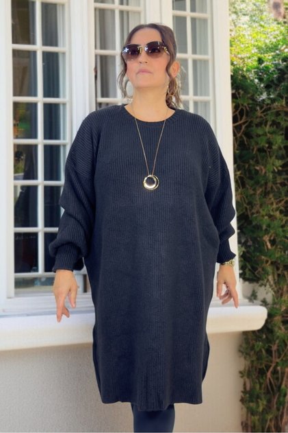Selanik Knitted Balloon Sleeve Large Size Women's Knitwear Sweater Tunic