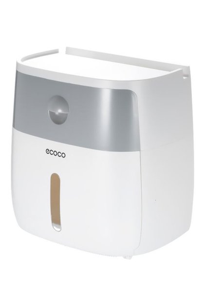 White/Grey Wall-Mounted Bathroom Tissue Holder with Drawer 20.5 × 13 × 21cm