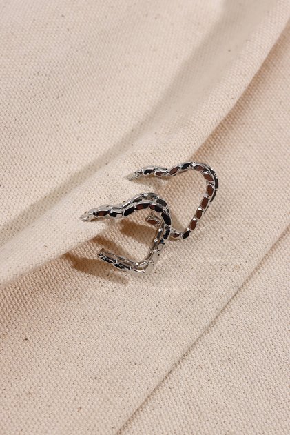 Medium Size Silver Color Heart Double Row Earrings