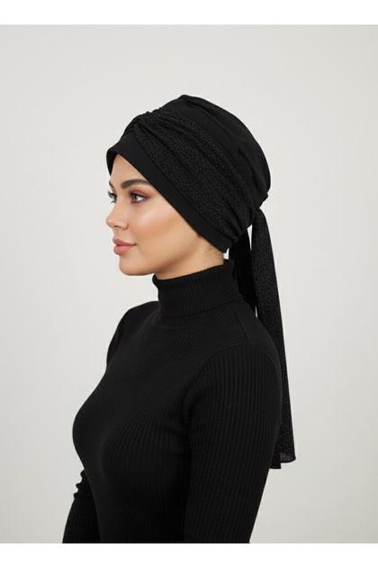 elysianfidan Nova Bandana Black Ready-To-Wear Turban Hijab Cap