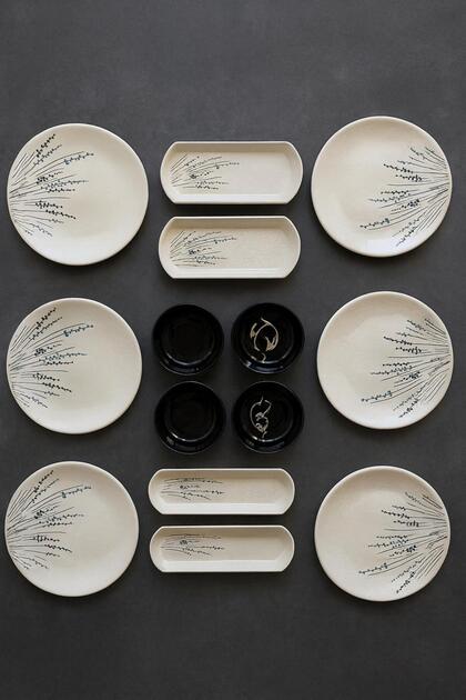 Seramik 6 Person Cotton Flower 14 Piece Ceramic Breakfast Set