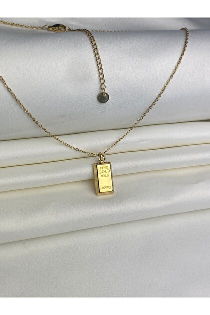 Jewelliss Fine Gold 14 Ayar Külçe Altın Çelik Kolye Kararmaz Gold