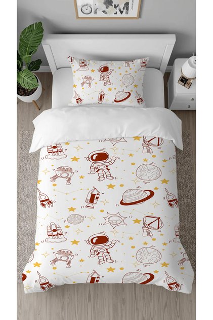 Planet Astronaut Space Rocket Patterned Digital Printed Special Design Stylish Children's Duvet Cover Set Without Sheets
