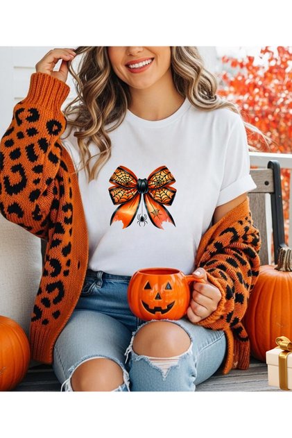 Halloween Bow Printed Crew Neck T-Shirt (Add 2 Items to Make a Combination)