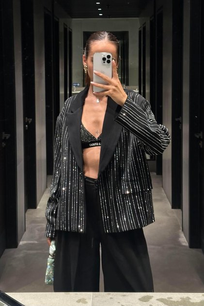 Siyah Taşlı Premium Blazer Ceket