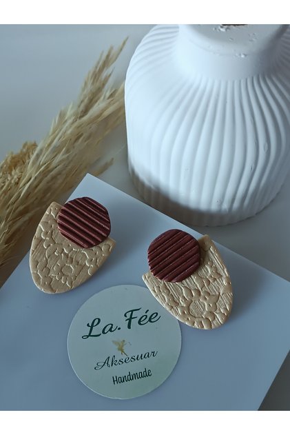 Gold Yellow Bronze Brown Textured Ultra Light Polymer Clay Women's Earrings Handmade Steel Earring Apparatus