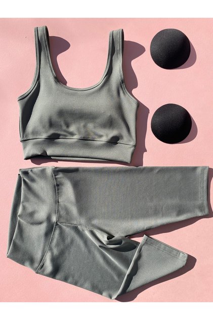 Shaping / Sculpting Laptop Sports Suit |   High Waist & Padded Crop Green