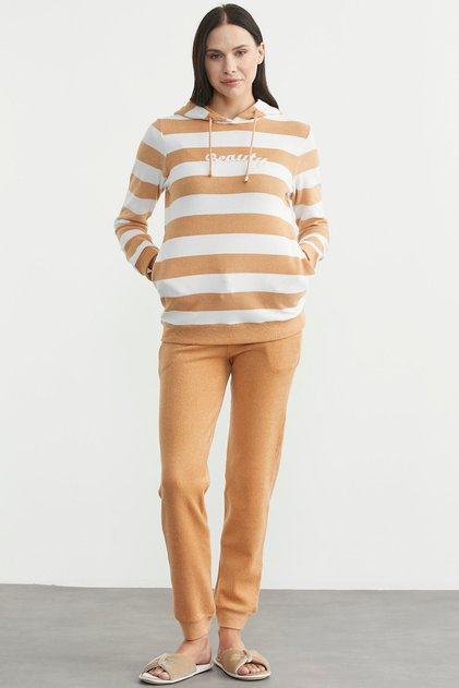 Yumoş Corded Fabric Combination Pajama Set - Mustard