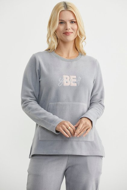 Kangaroo Pocket Fleece Pajama Set - Gray