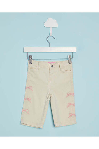 Infant Girls Cream Wide Leg Jeans With Bow Embroidery