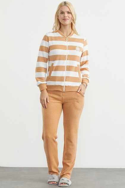 Corded Fabric Line Combination Pajama Set - Mustard