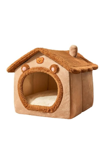 Căsuță mică Pet Oasis cu acoperiș și pernă detașabile, bază antiderapantă, 30 cm, maro
