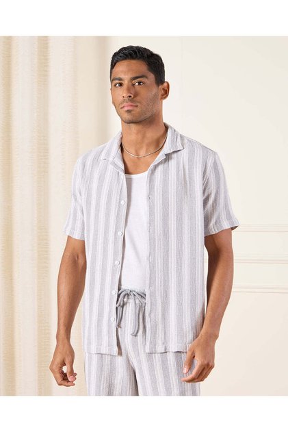 Men Grey Jacquard Shirt