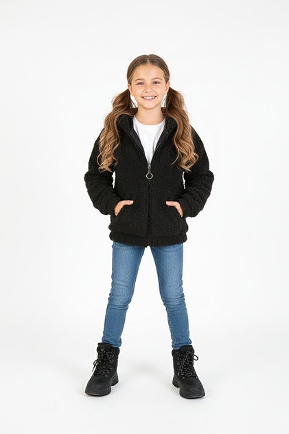 Hooded Girl's Plush Coat