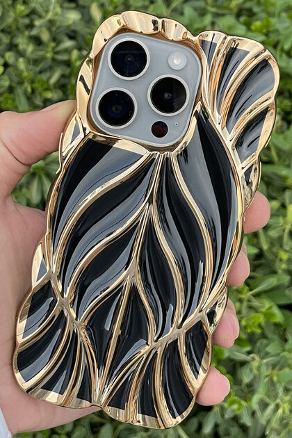 For iPhone 15 Pro Max Case Leaf Pattern Glossy Anti-Knock Silicone Cover
