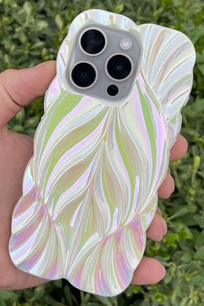 iPhone 14 Pro Max Case Leaf Pattern Glossy Anti-Impact Silicone Cover