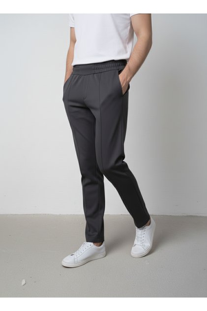 Modal Fabric Ribbed Detailed Premium Trousers with Elastic Waist