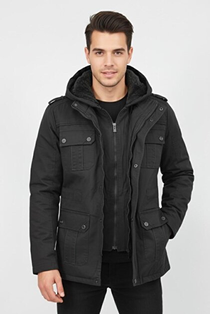 Bigazzi Erkek Spor Kanvas Kapüşonlu Parka 85133 BGL-ST04882