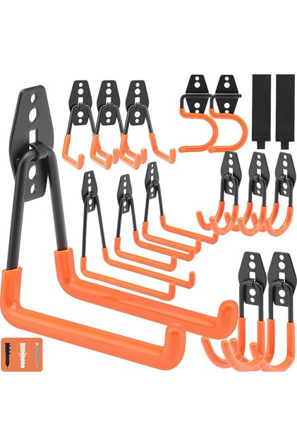Upgraded 16 Packs Garage Hooks Utility Double Heavy Duty with Mop Broom Holders, Wall Mount Hooks, G