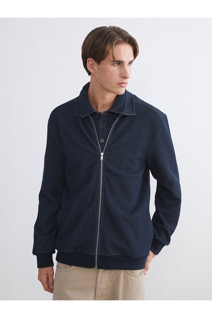 Vizyon New Season Standard Fit Polo Neck Men's Zippered Sweatshirt
