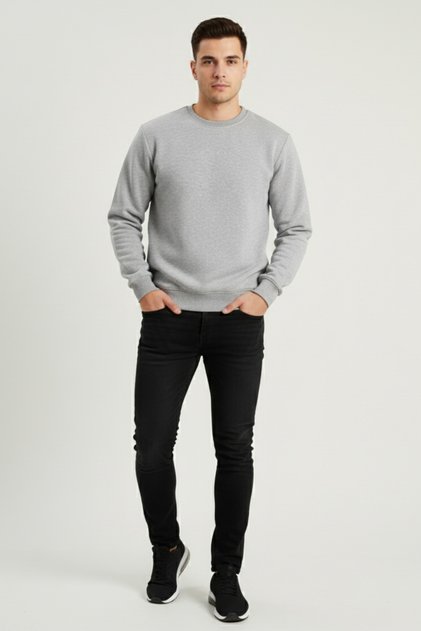 Baskısız Basic Oversize Bisiklet Yaka Şardonlu Unisex Rahat Kalıp Sweatshirt