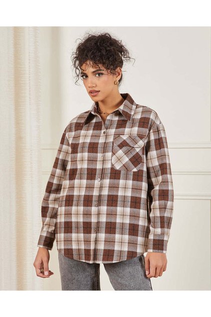 Women Brown Checkered Blouse