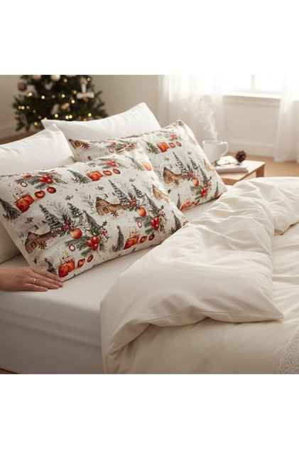 New Year Themed Set of 2 Single Pillowcases – 50X70 cm – 100% Cotton with Edge Stitching Detail