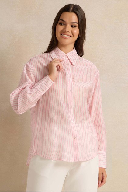Women Pink Striped Shirt