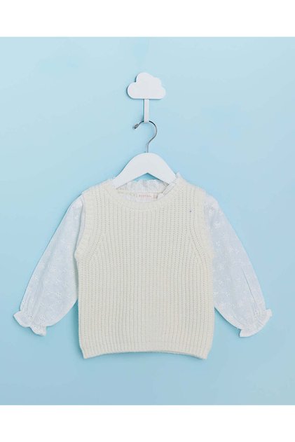 Infant Girls Beige Twofer Knitted Pullover