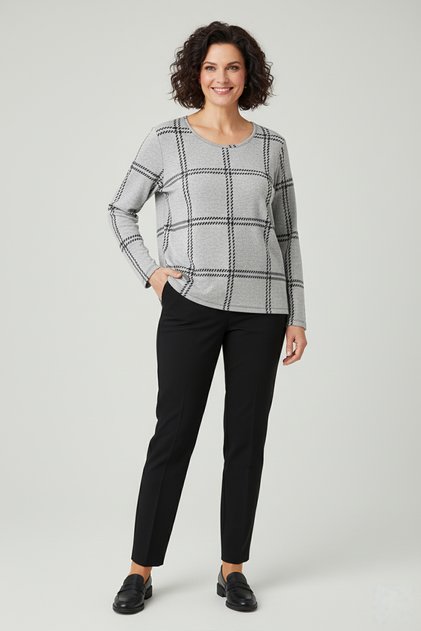 Women's Plus Size Lycra Crew Neck Mix Pattern Soft Sweater Mother Blouse
