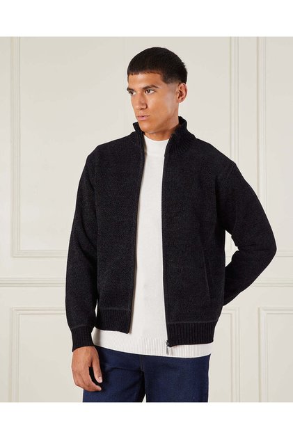 Men Black Bonded High Neck Pullover