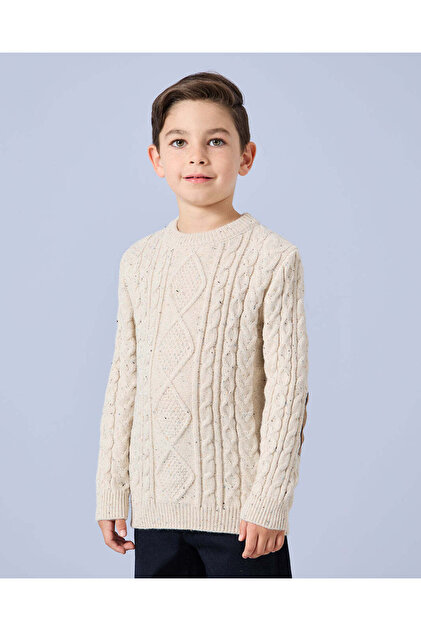 Boys Beige Elbow Patch Beige Sweater