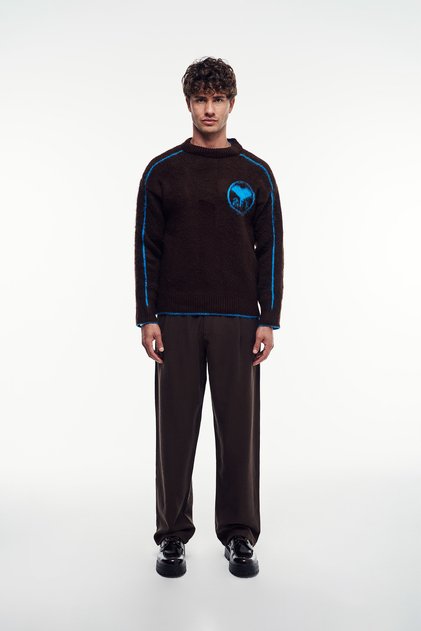 Unisex Striped Detail Crew Neck Oversized Knitwear Sweater