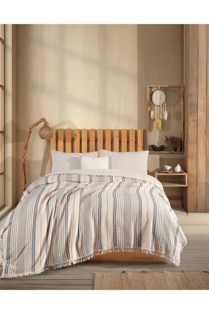 Striped, Double Size 4-Layer Muslin Bedspread, Sofa Cover, Blanket, Tv Blanket