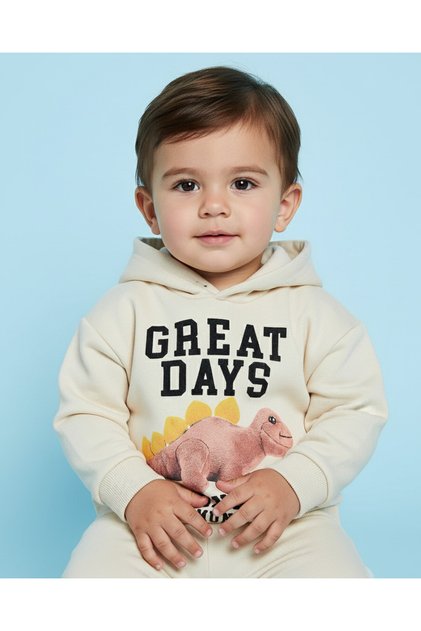 Infant Boys Beige Dino Pullover Sweatshirt