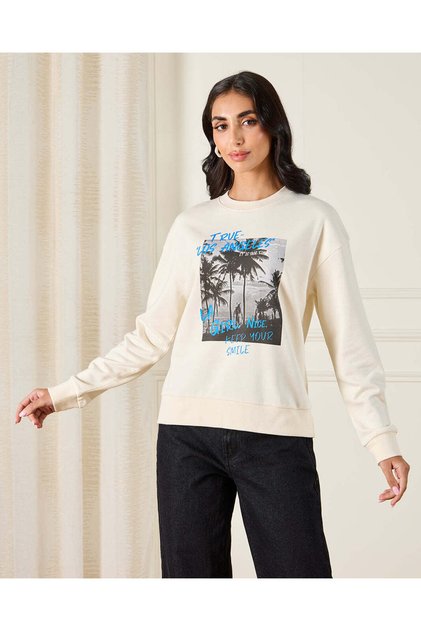 Women Ivory Palm Printed Sweatshirt