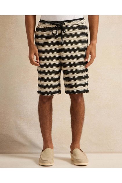 Men Beige And Black Striped Lounge Shorts
