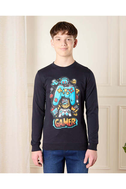 Senior Boys Navy Gamer Print Sweatshirt