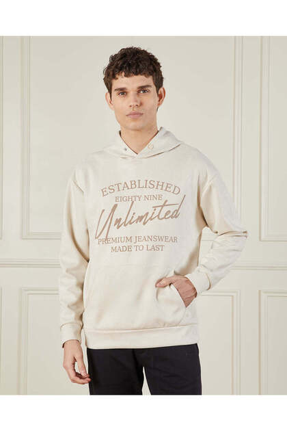 Men Beige Suede Hooded Sweatshirt