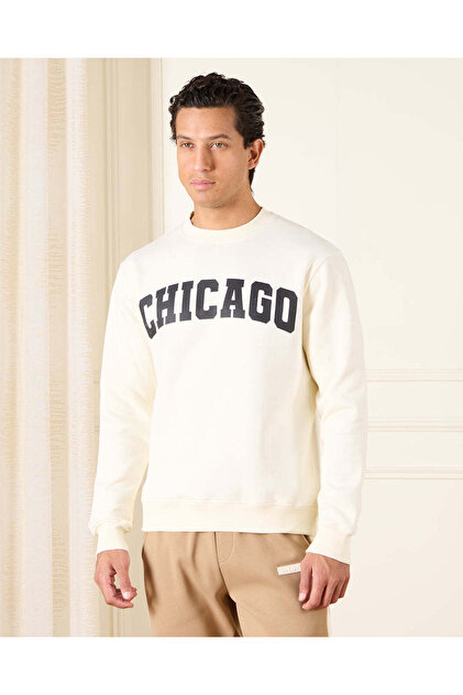 Men Ivory Graphic Crew Neck Sweatshirt