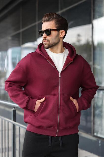 Madmext Bordo Fermuarlı Kapüşonlu Erkek Hırka E7174 - Fiyatı