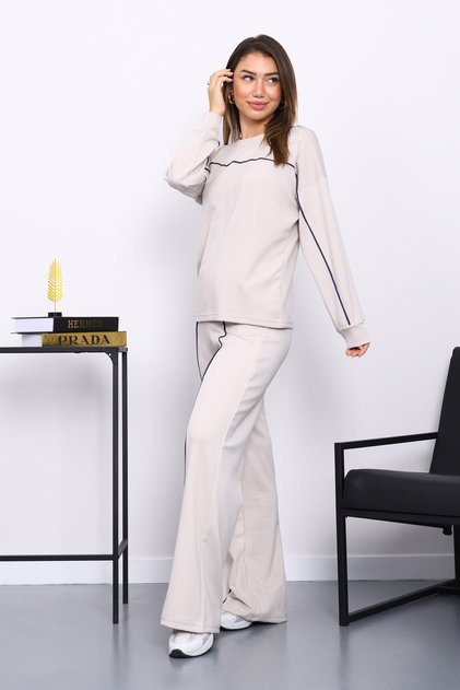 Taş Piped Detail Sweat Pants Set
