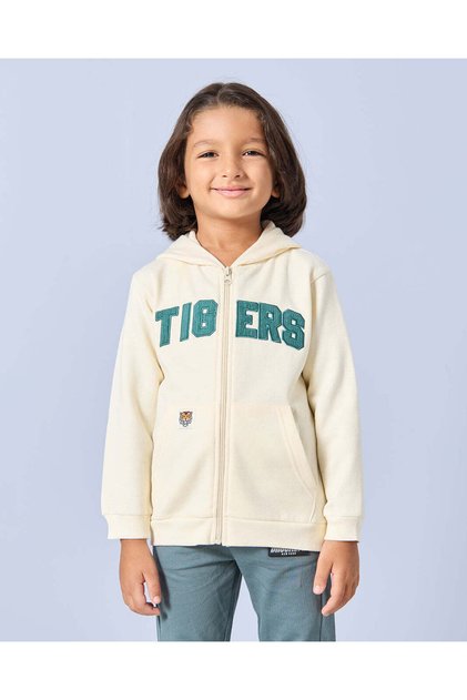 Boys Ivory Tiger Zip Thru Hooded Sweatshirt