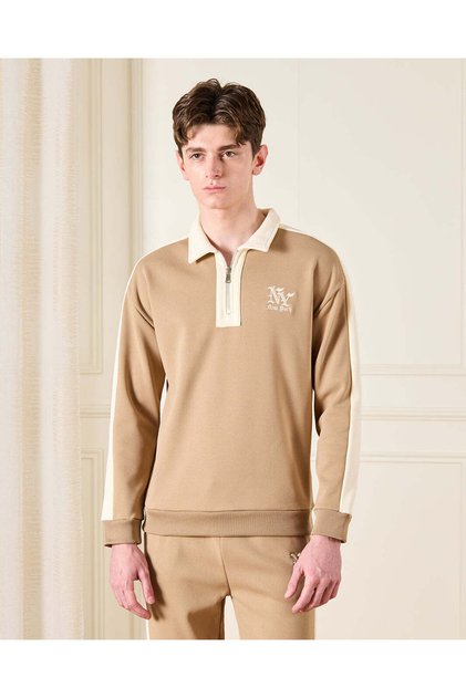 Senior Boys Beige Embellished Sweatshirt